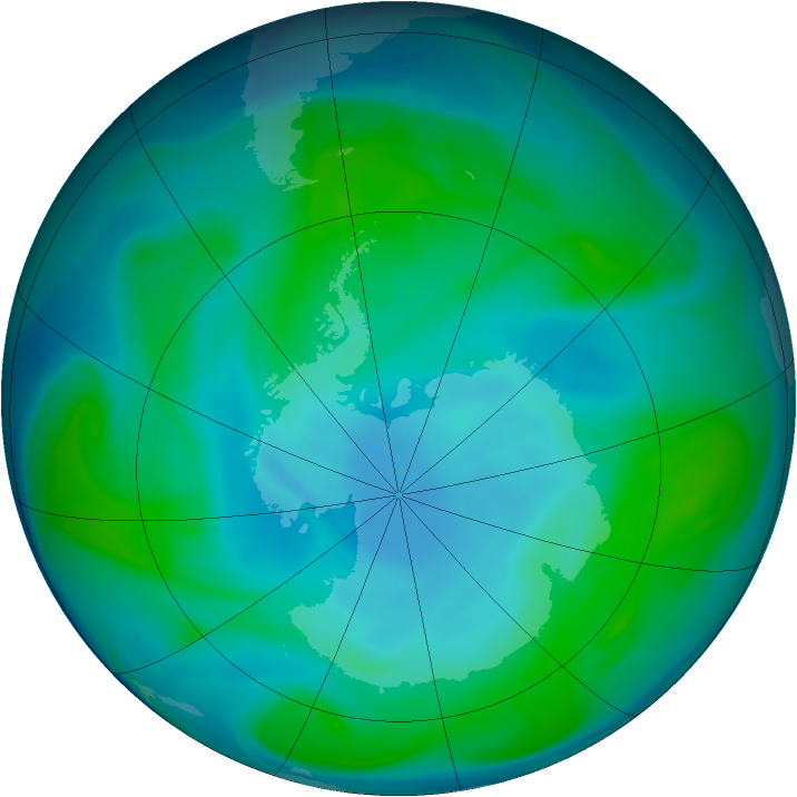 Antarctic ozone map for 12 January 2005